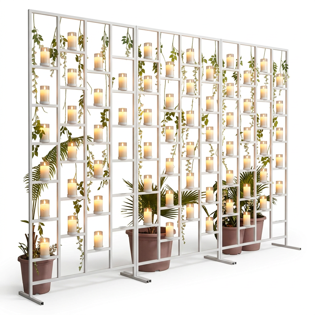 White Iron Candle Grid Wall Backdrop