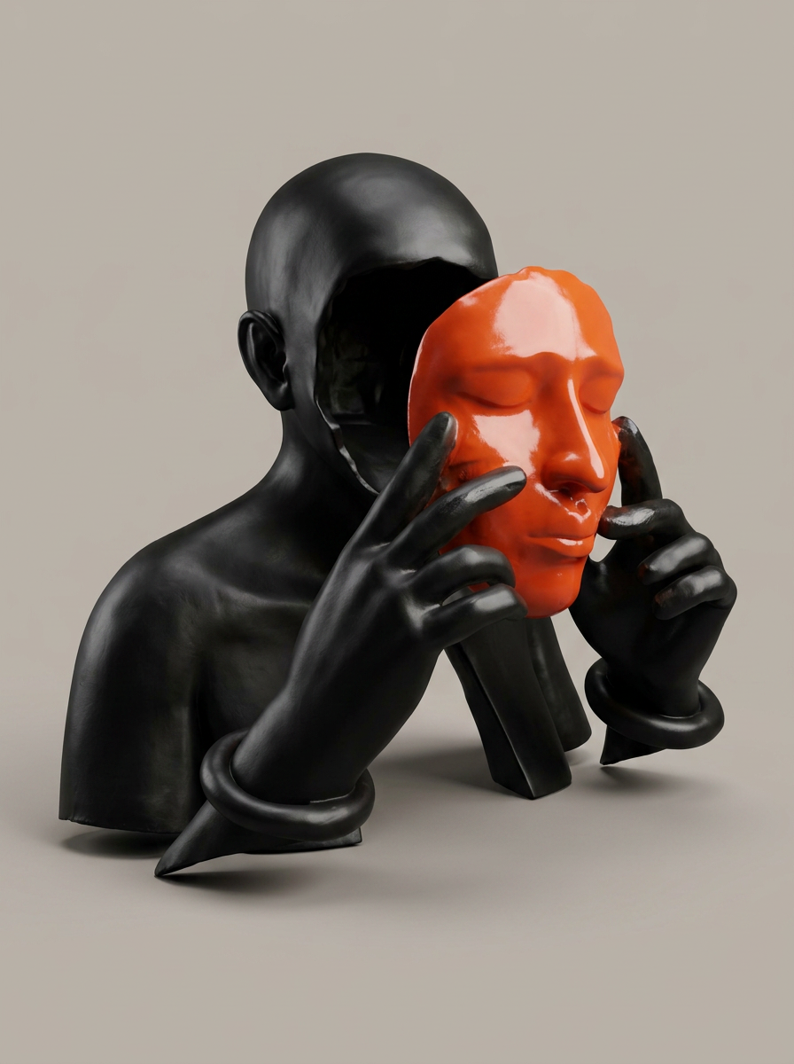 Mask Bearer Bust in Black & Coral