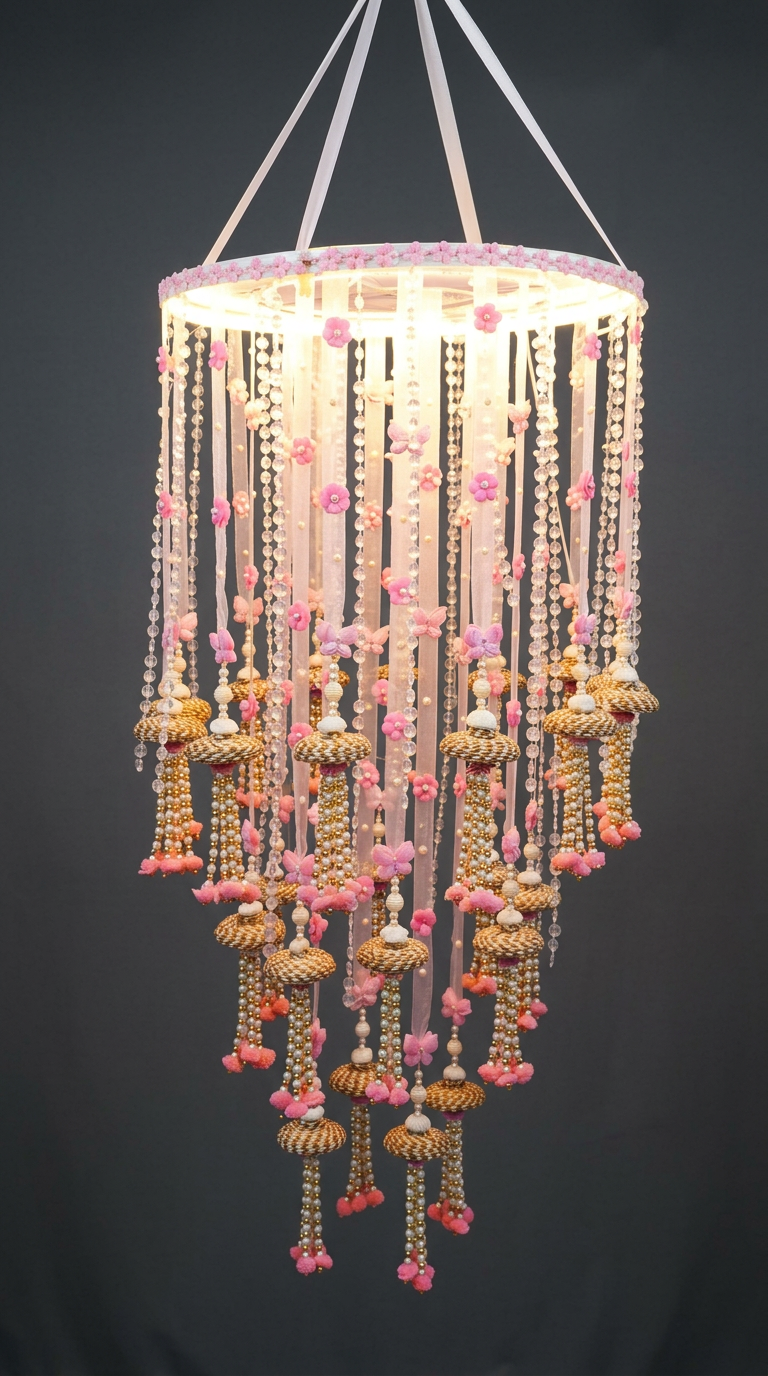 Butterfly Bead Chandelier in Blush & Pearl