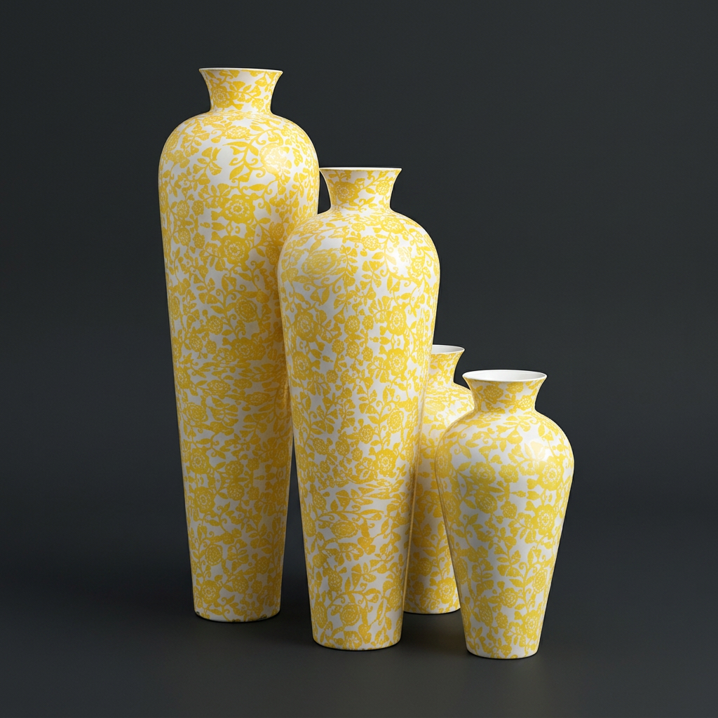 Floral Floor Vases in Saffron Yellow