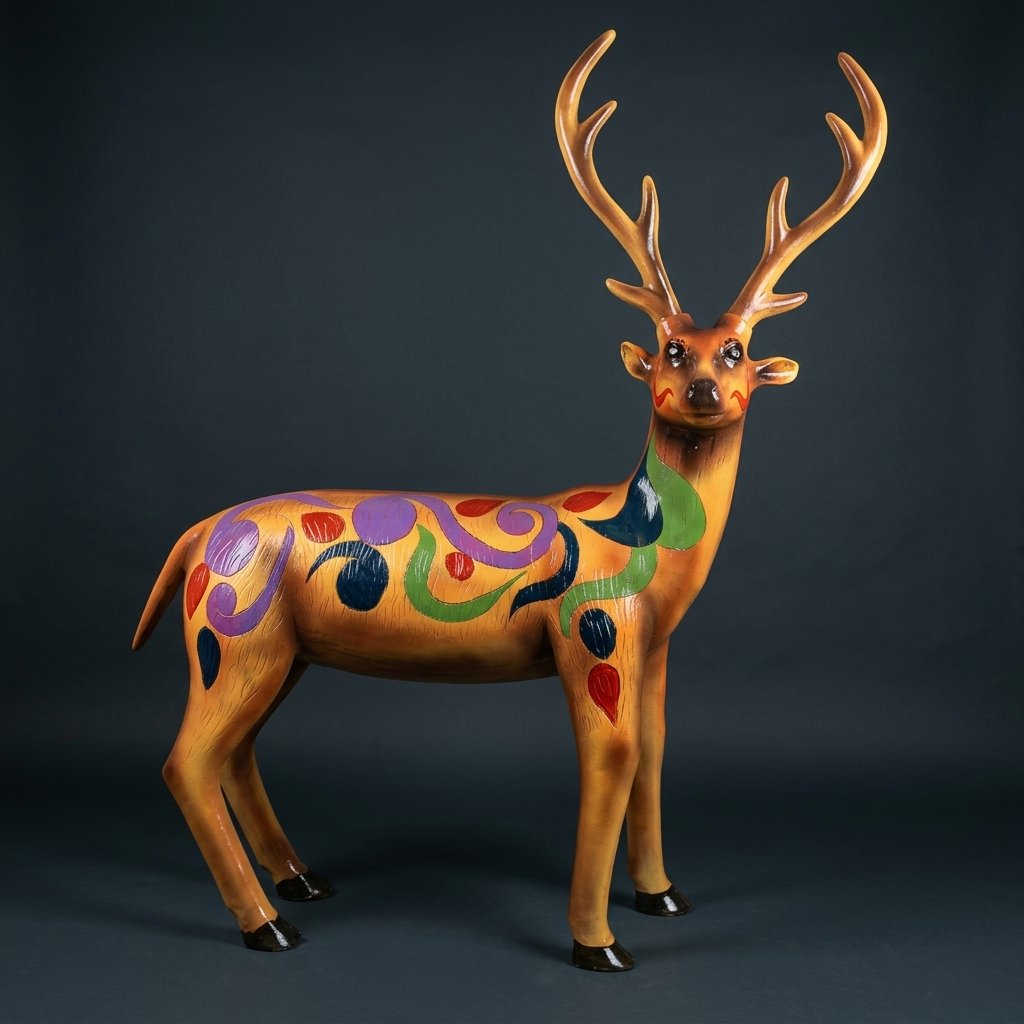 Whimsical Painted Deer Statue
