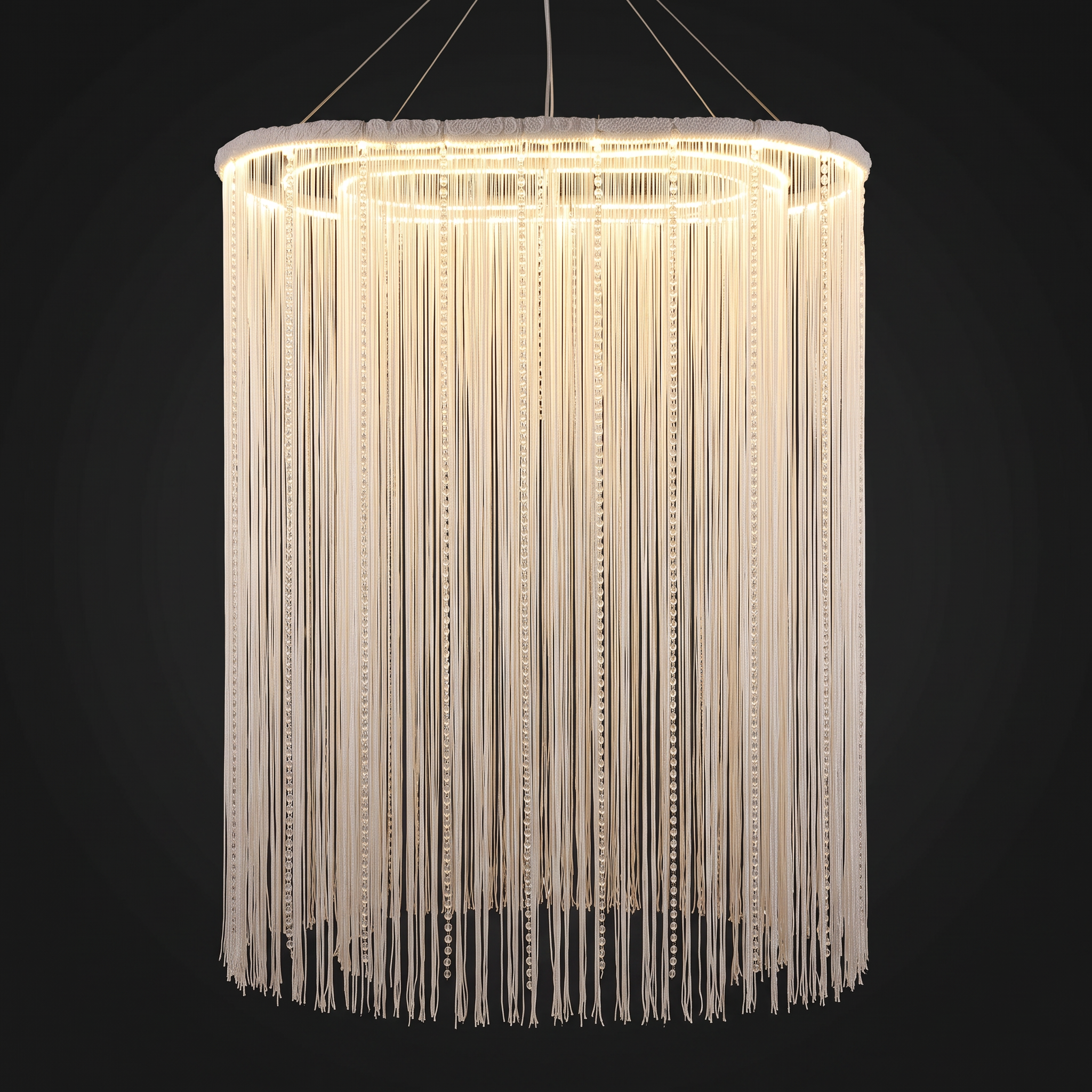 Ivory Fringe Chandelier in Ivory & Powder Blue