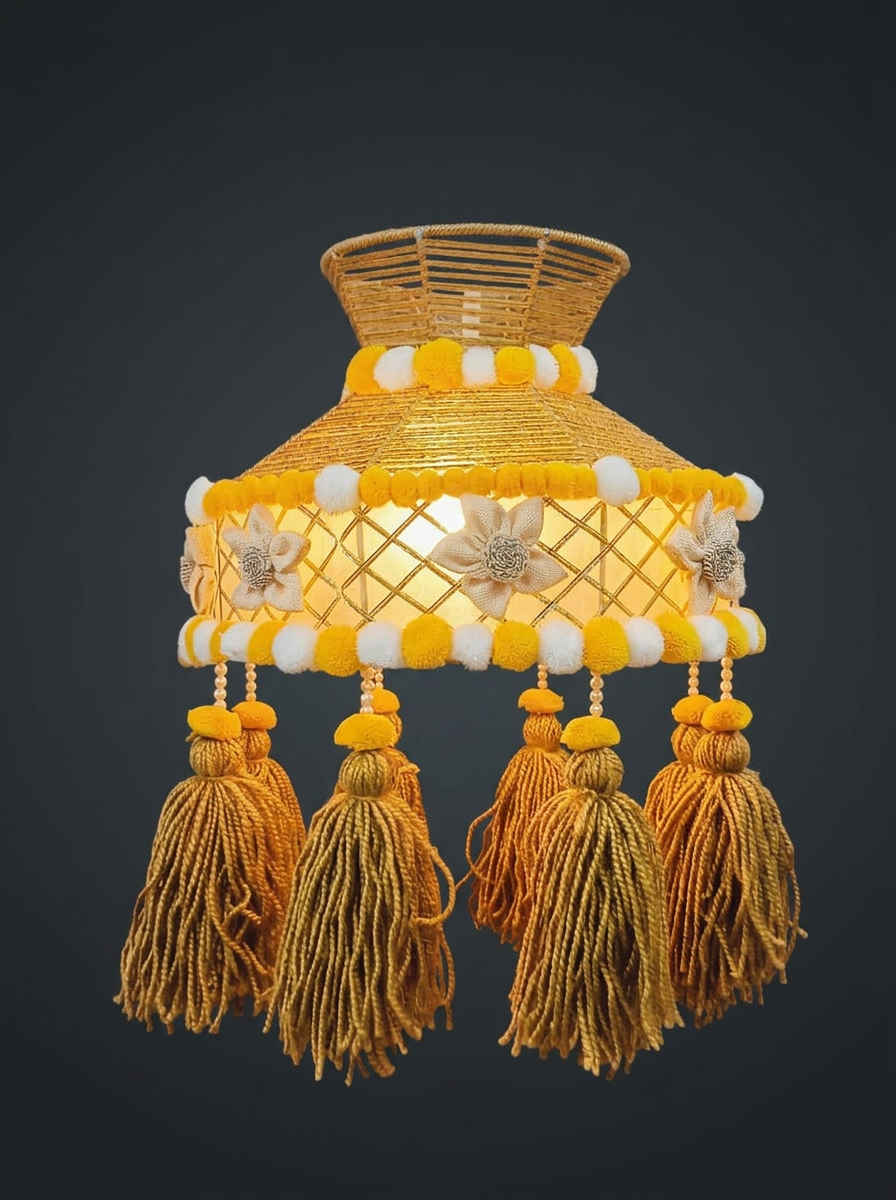 Cane Pom Chandelier in Warm Gold