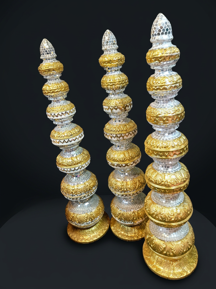 Mosaic Finial Pillars in Gold & Mirror