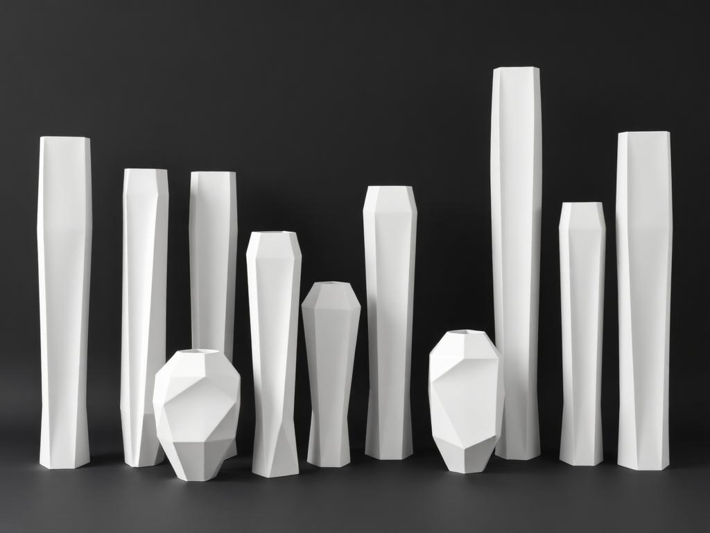 Faceted Floor Vases in Matte White