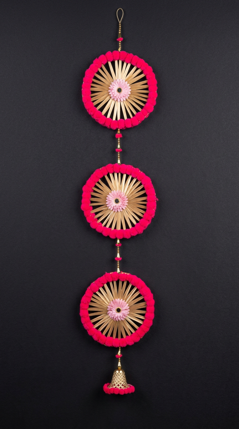Pink Spoke Disc Latkan in Fuchsia & Gold