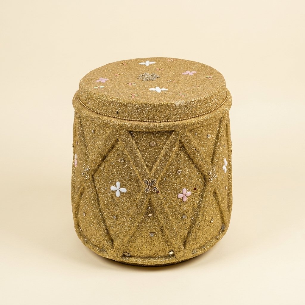 Golden Embellished Drum Stool