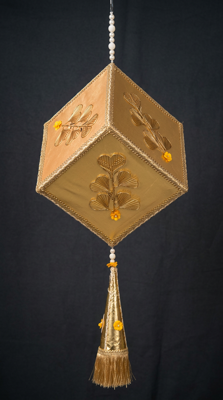 Gold Cube Lantern in Antique Gold