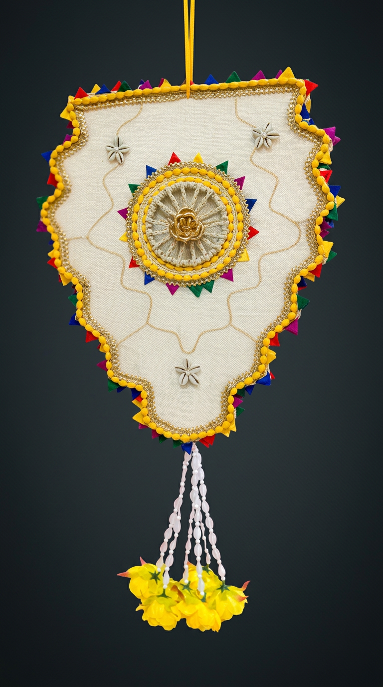 Ivory Triangle Pankha in Ivory & Multicolour