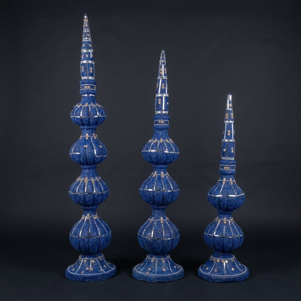 Blue Beaded Finial Set