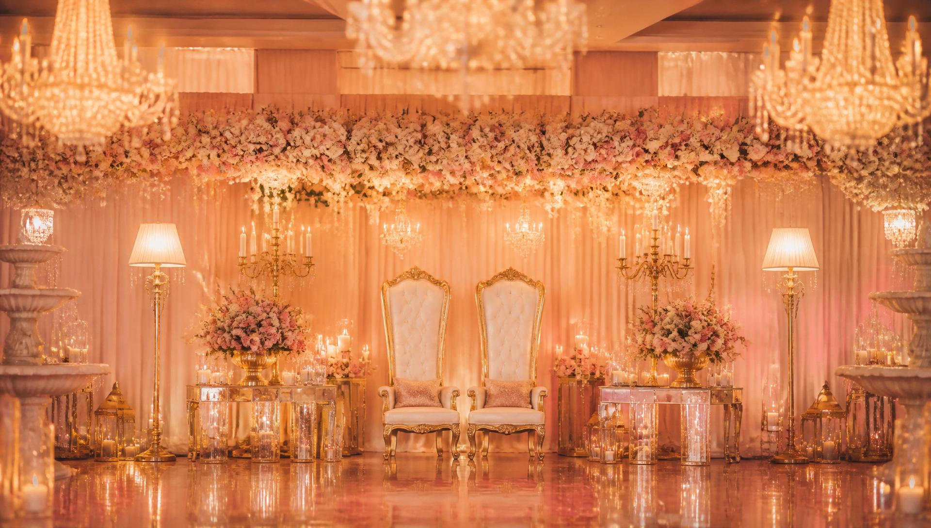 Reception thrones, candlelit magic.