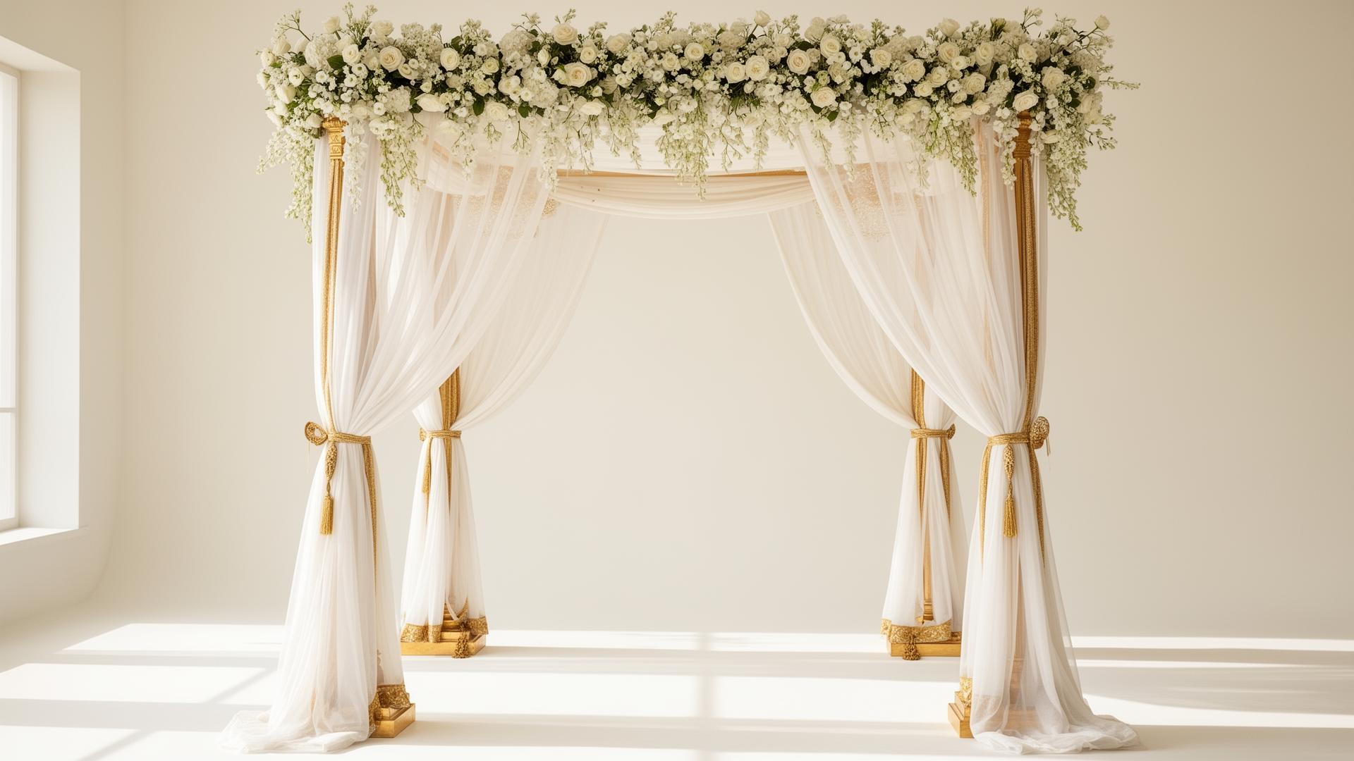 White & Gold Drape Mandap