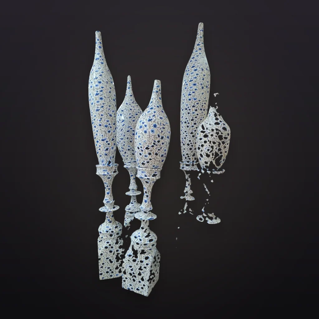 Blue Floral Bottle Vase Set