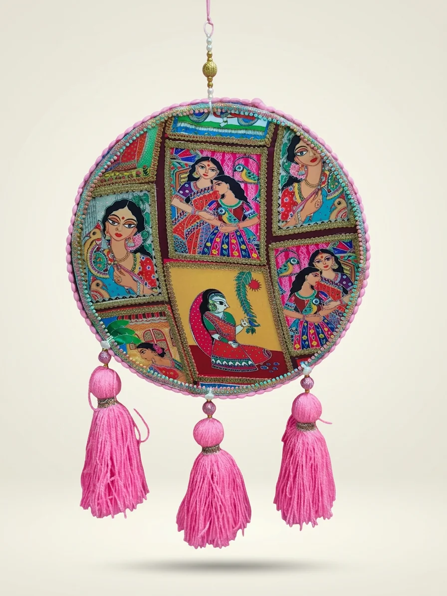 Rajasthani Print Tassel Disc Hanging
