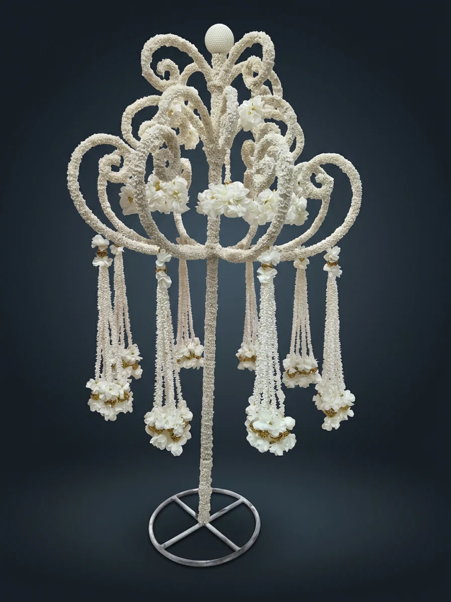 White Floral Iron Chandelier Stand