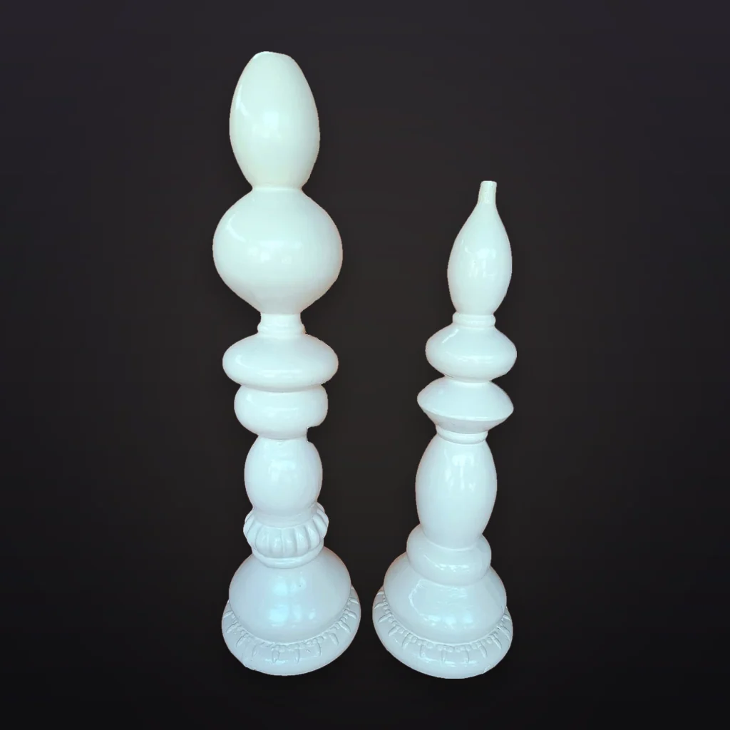 White Fibre Finial Pillar Pair