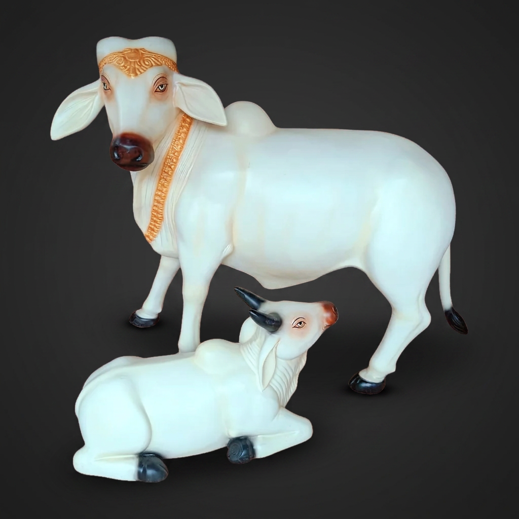 White Nandi Cow & Calf Statue Set
