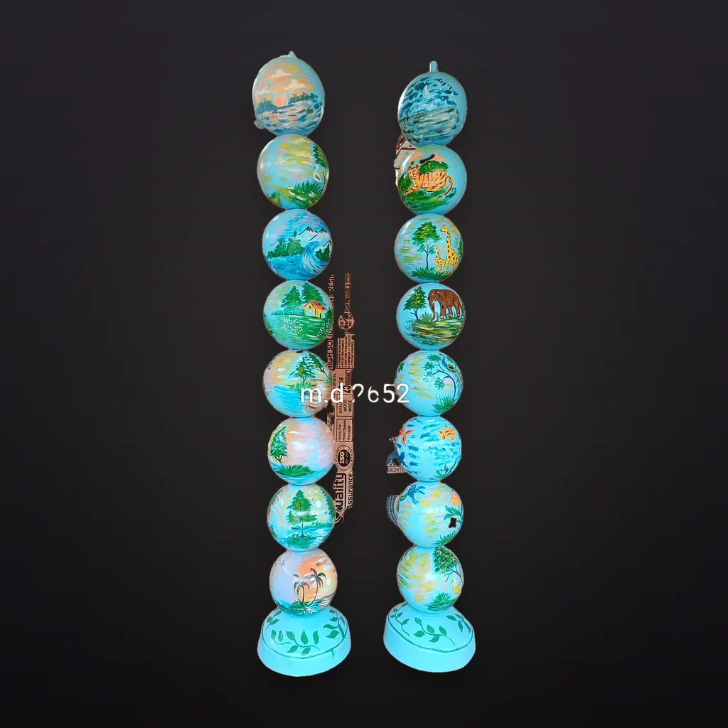 Hand-Painted Globe Ball Pillar Pair