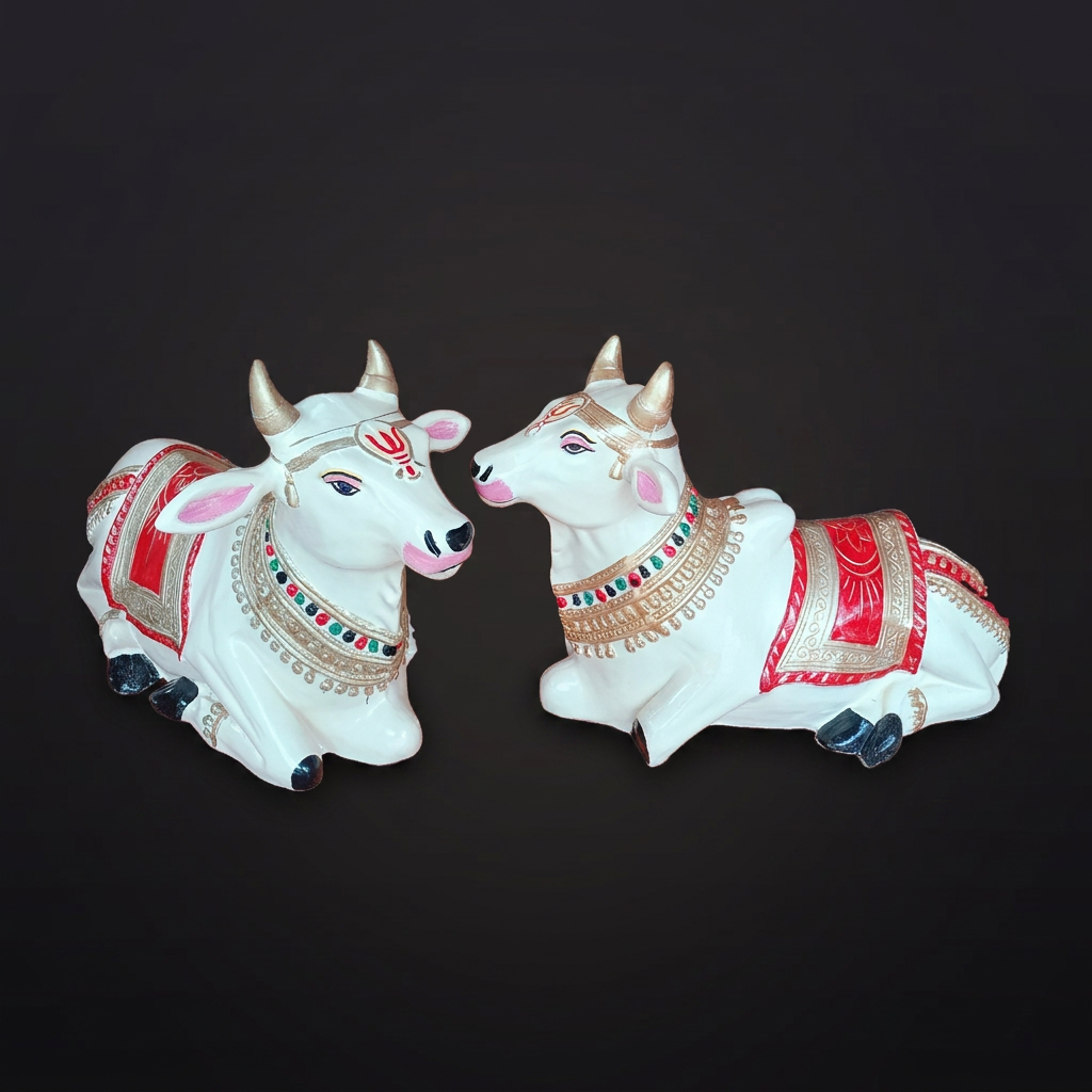 Painted Nandi Cow Pair with Bells