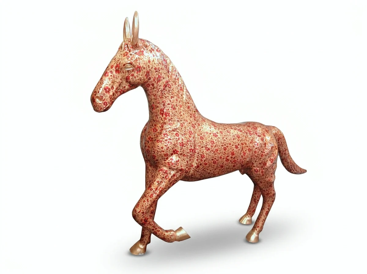 Copper Floral Horse Statue