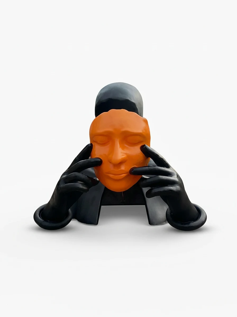 Masked Face Bust Sculpture